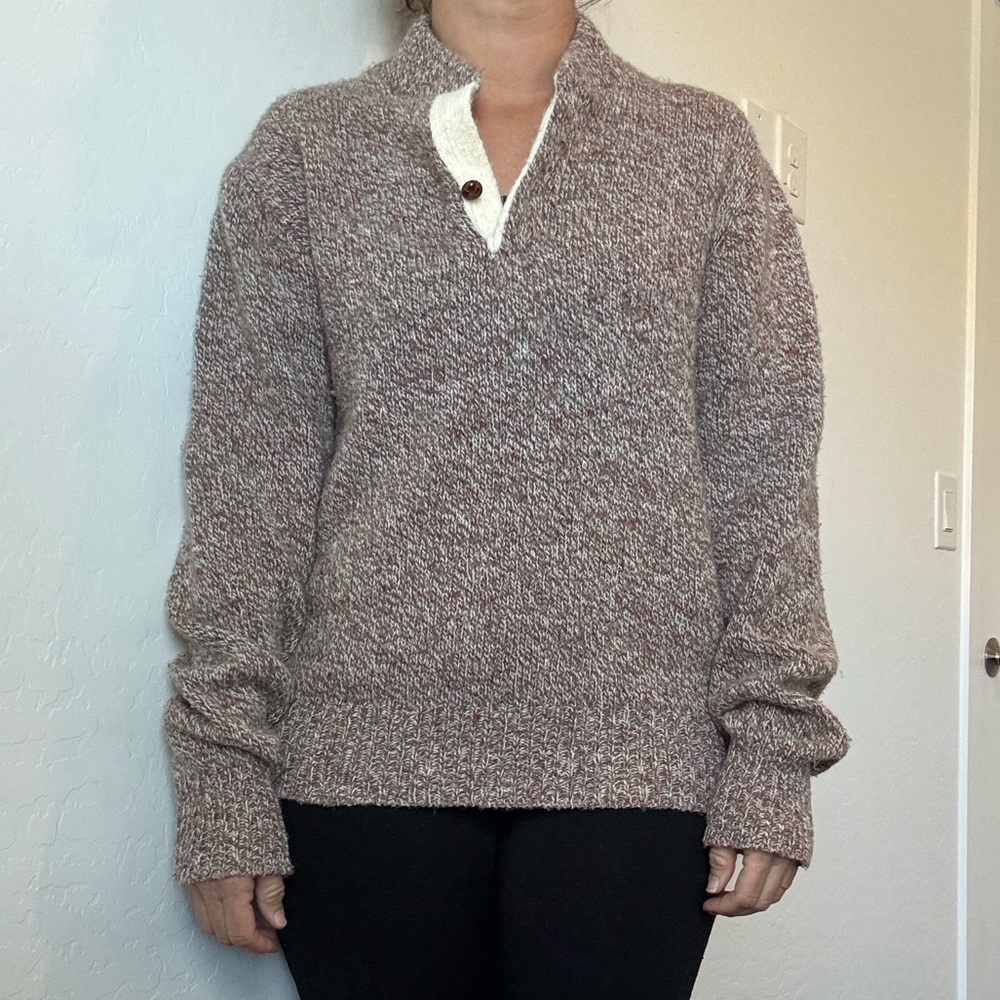 Vintage 80s Inventions Grandpa Henley (Ragg Wool) Pullover Knit Brown Sweater